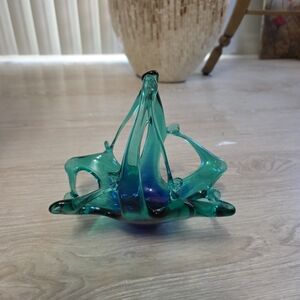 Murano Glass Art Sculpture in Teal and Indigo
